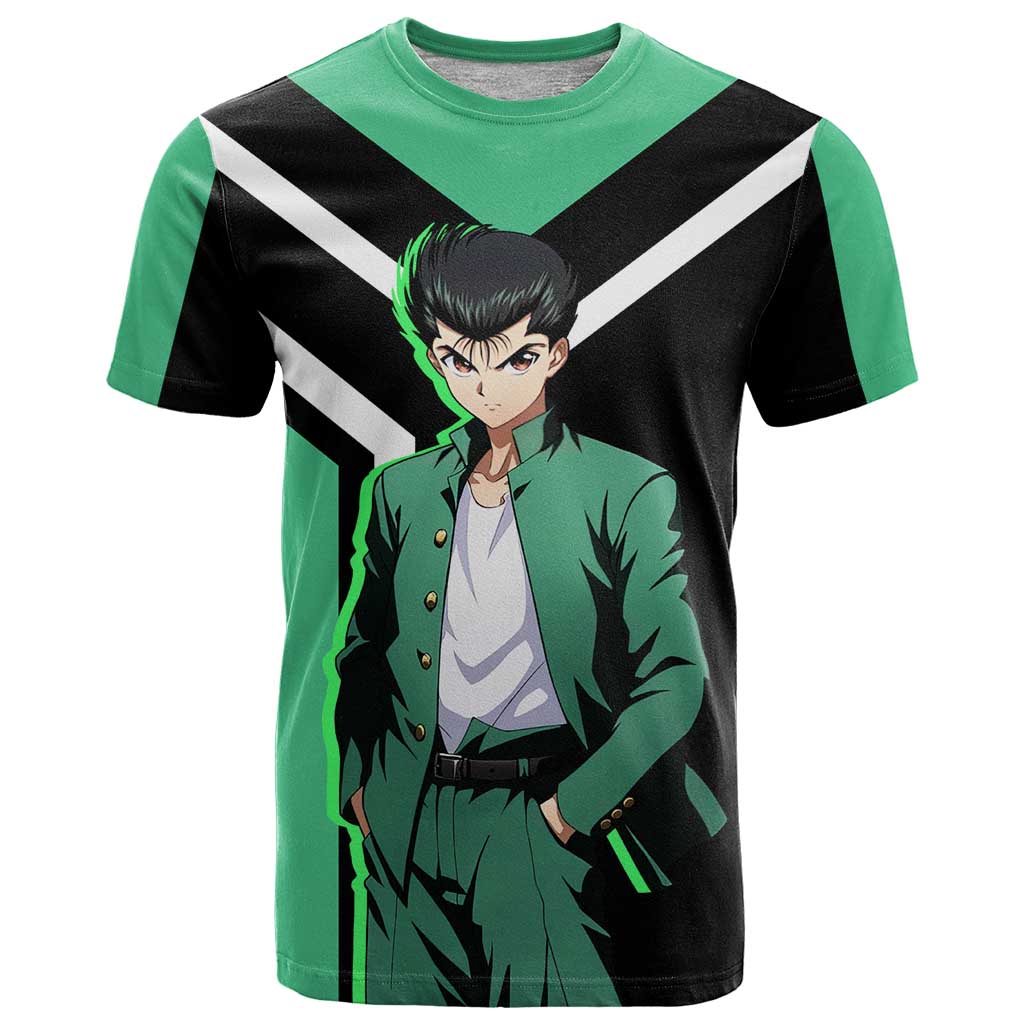 Yusuke Urameshi Yu Yu Hakusho T Shirt with Spirit Gun Pose and Action-Packed Design - The Mazicc