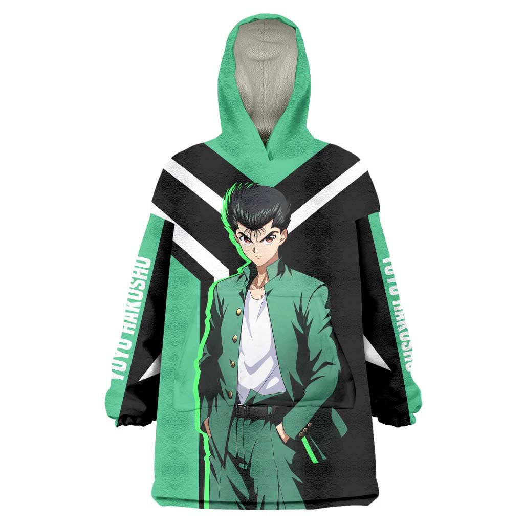 Yusuke Urameshi Yu Yu Hakusho Wearable Blanket Hoodie with Spirit Gun Pose and Action-Packed Design - The Mazicc