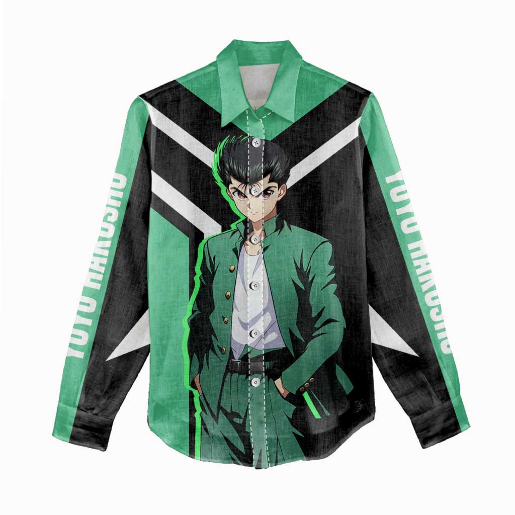 Yusuke Urameshi Yu Yu Hakusho Women Casual Shirt with Spirit Gun Pose and Action-Packed Design - The Mazicc