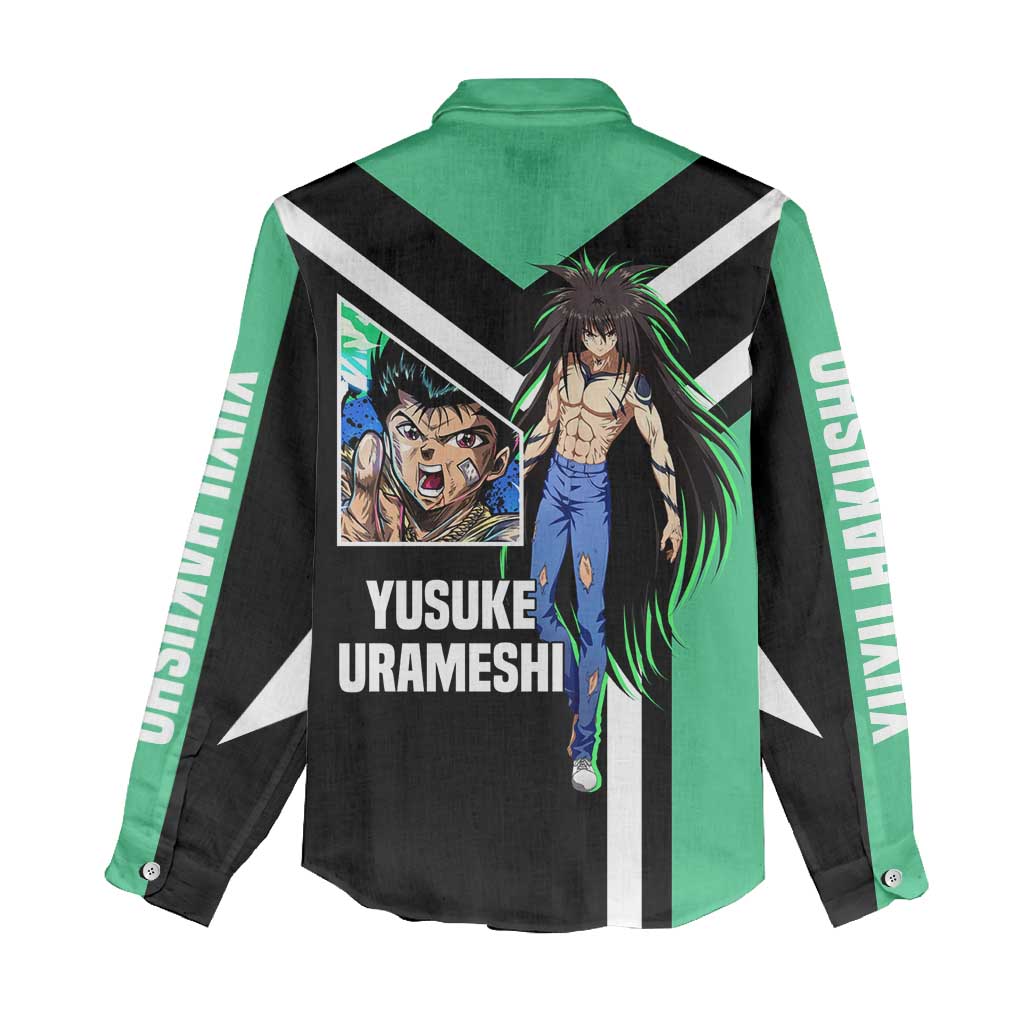 Yusuke Urameshi Yu Yu Hakusho Women Casual Shirt with Spirit Gun Pose and Action-Packed Design - The Mazicc