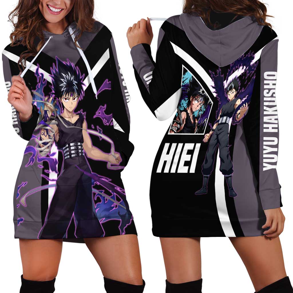 Hiei Yu Yu Hakusho Hoodie Dress with Jagan Eye and Intense Battle Pose Design - The Mazicc