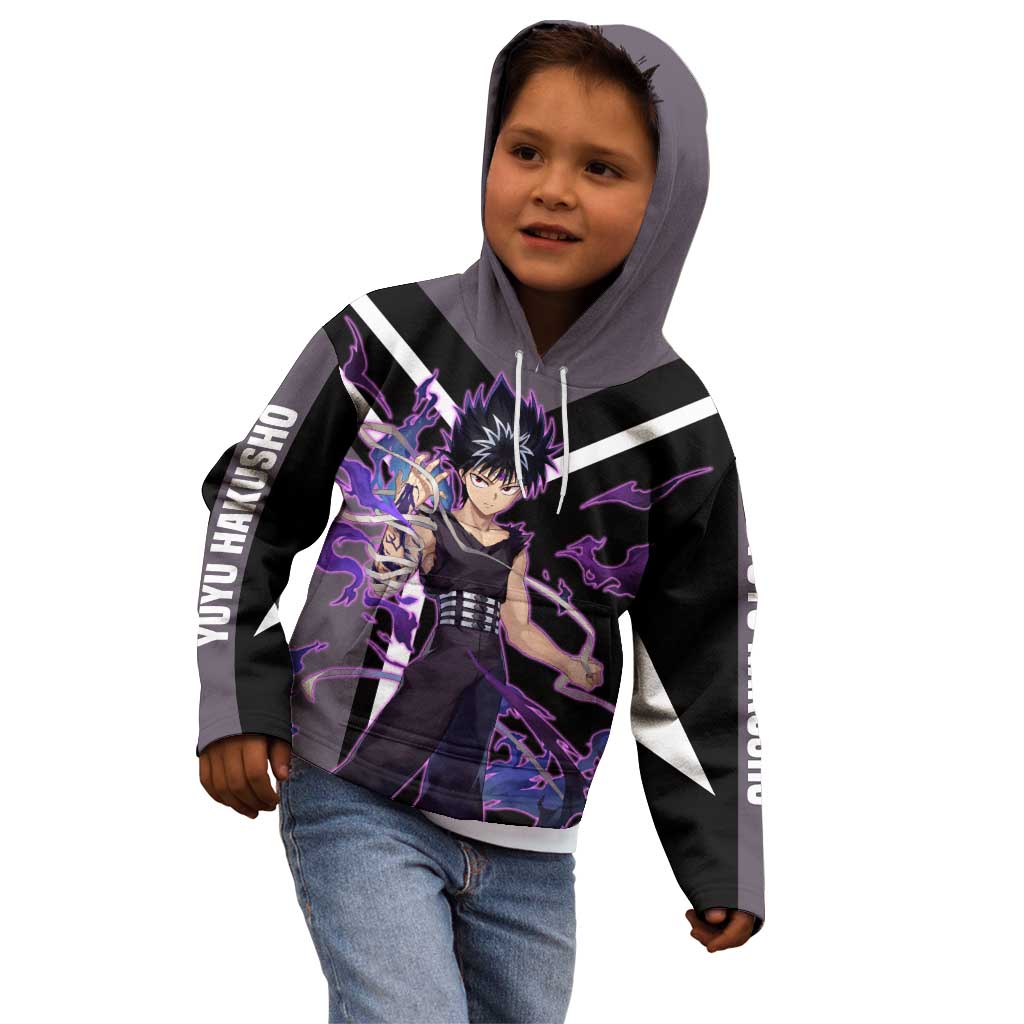Hiei Yu Yu Hakusho Kid Hoodie with Jagan Eye and Intense Battle Pose Design - The Mazicc