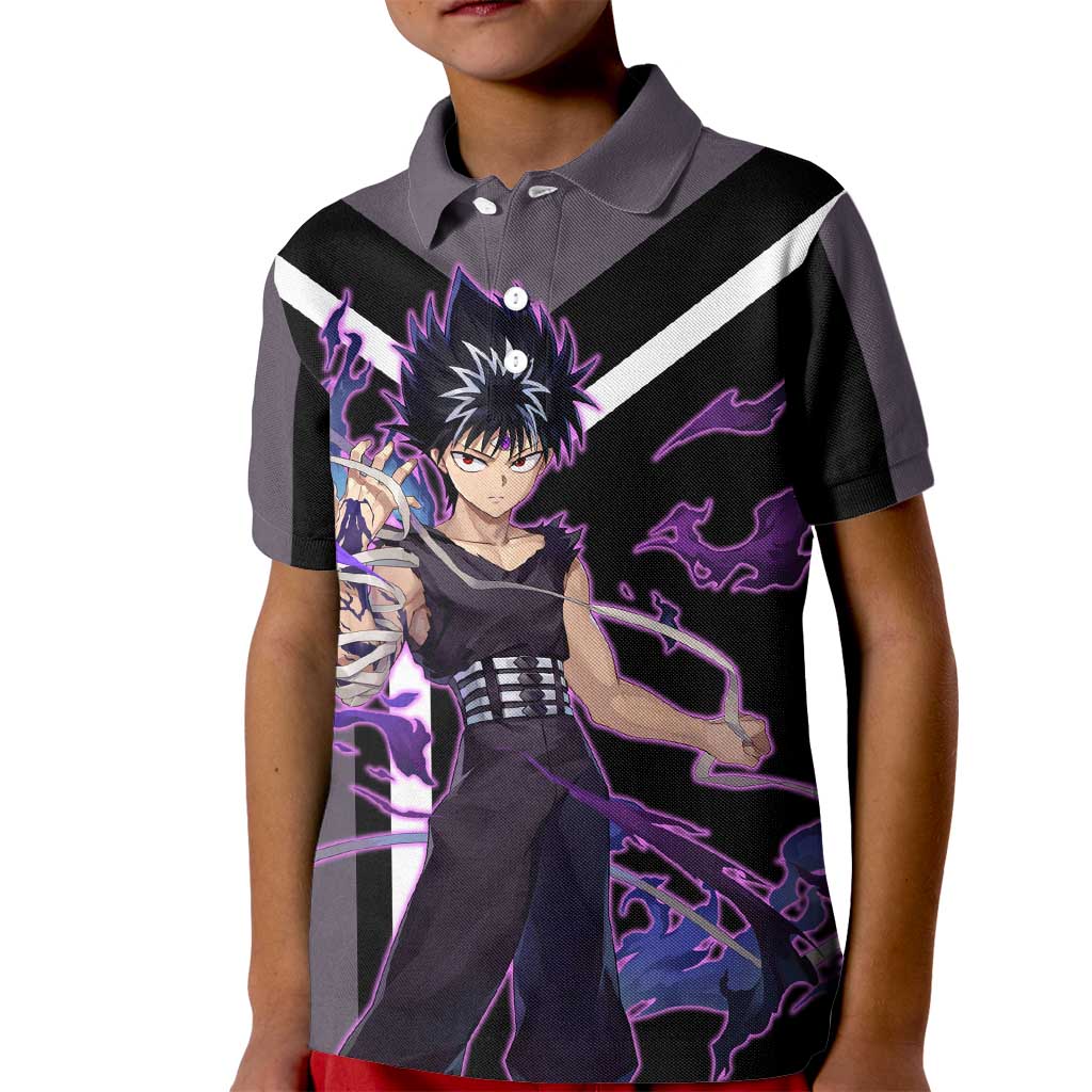 Hiei Yu Yu Hakusho Kid Polo Shirt with Jagan Eye and Intense Battle Pose Design - The Mazicc
