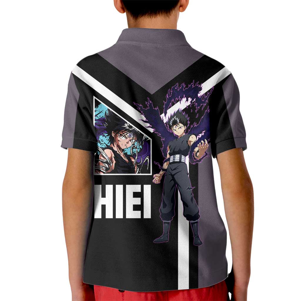 Hiei Yu Yu Hakusho Kid Polo Shirt with Jagan Eye and Intense Battle Pose Design - The Mazicc