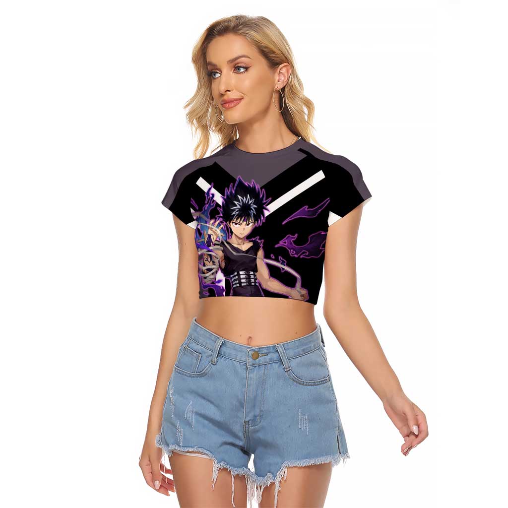 Hiei Yu Yu Hakusho Raglan Cropped T Shirt with Jagan Eye and Intense Battle Pose Design - The Mazicc