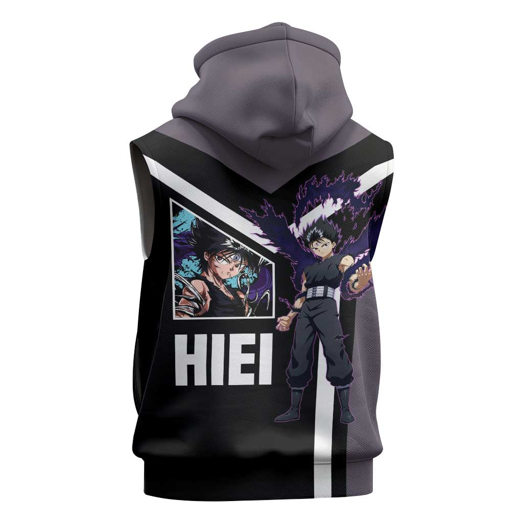 Hiei Yu Yu Hakusho Sleeveless Hoodie with Jagan Eye and Intense Battle Pose Design - The Mazicc