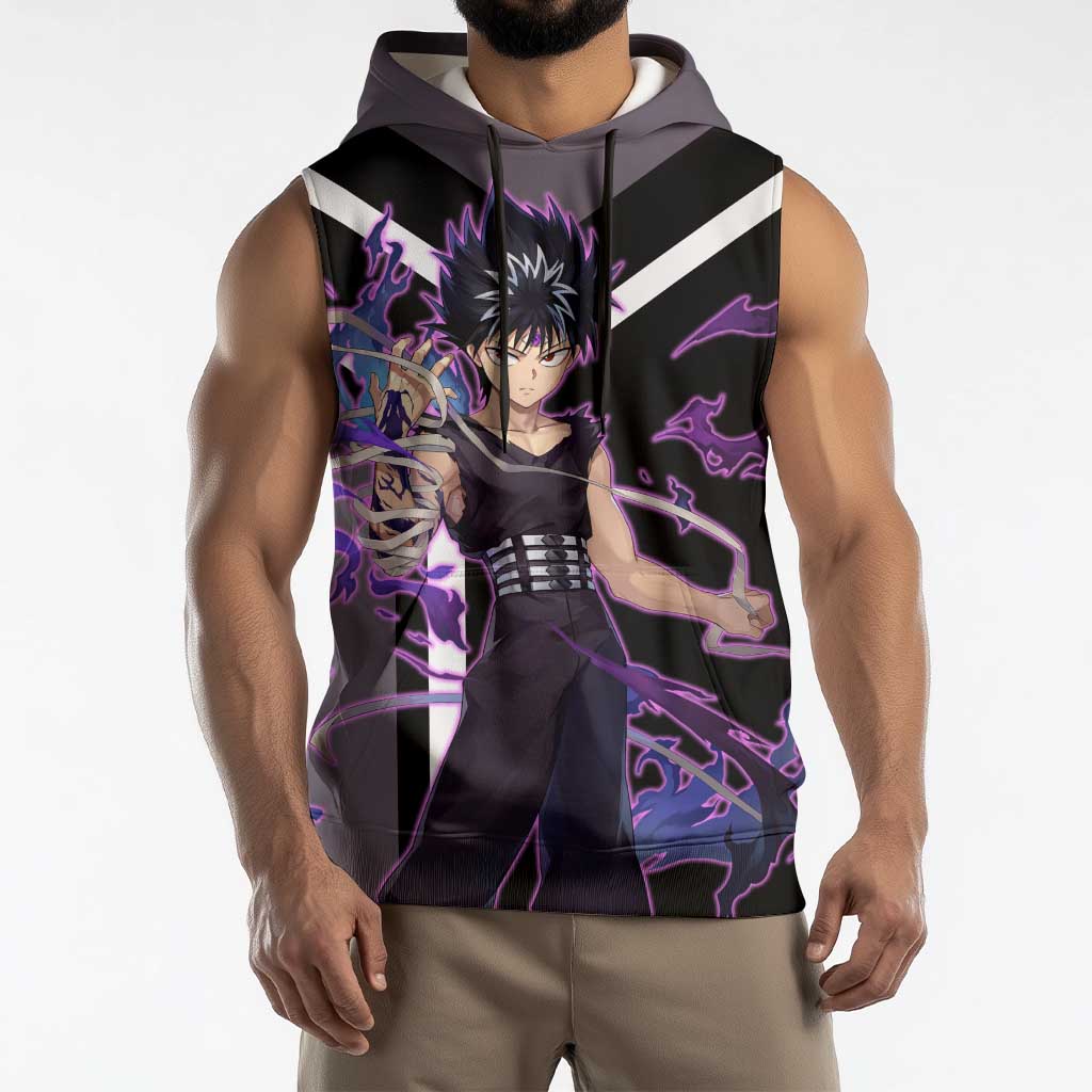 Hiei Yu Yu Hakusho Sleeveless Hoodie with Jagan Eye and Intense Battle Pose Design - The Mazicc