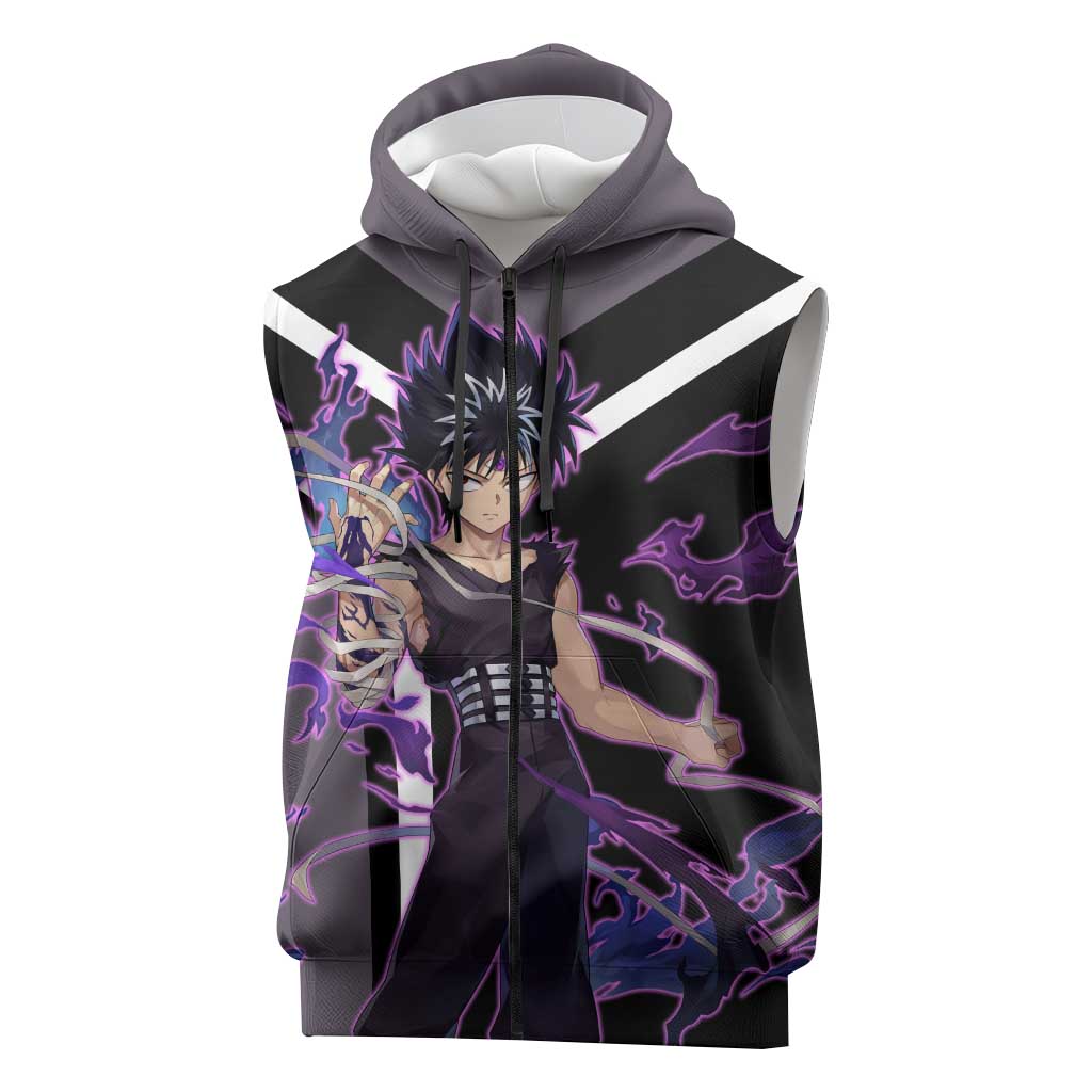 Hiei Yu Yu Hakusho Sleeveless Zip Hoodie with Jagan Eye and Intense Battle Pose Design - The Mazicc
