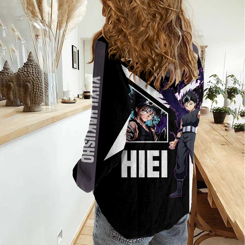 Hiei Yu Yu Hakusho Women Casual Shirt with Jagan Eye and Intense Battle Pose Design - The Mazicc