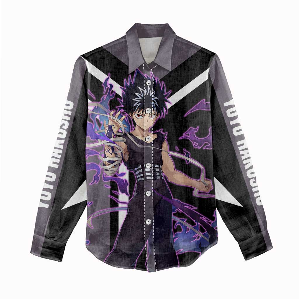Hiei Yu Yu Hakusho Women Casual Shirt with Jagan Eye and Intense Battle Pose Design - The Mazicc
