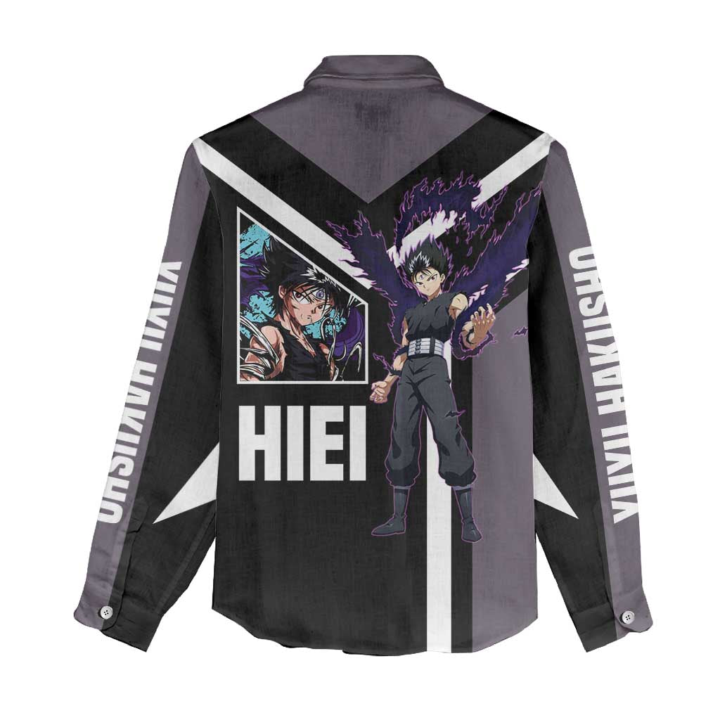 Hiei Yu Yu Hakusho Women Casual Shirt with Jagan Eye and Intense Battle Pose Design - The Mazicc