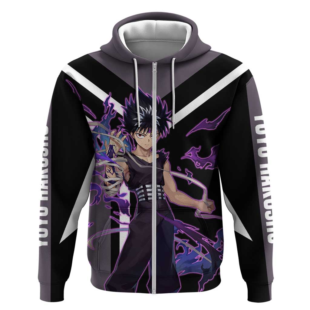 Hiei Yu Yu Hakusho Zip Hoodie with Jagan Eye and Intense Battle Pose Design - The Mazicc