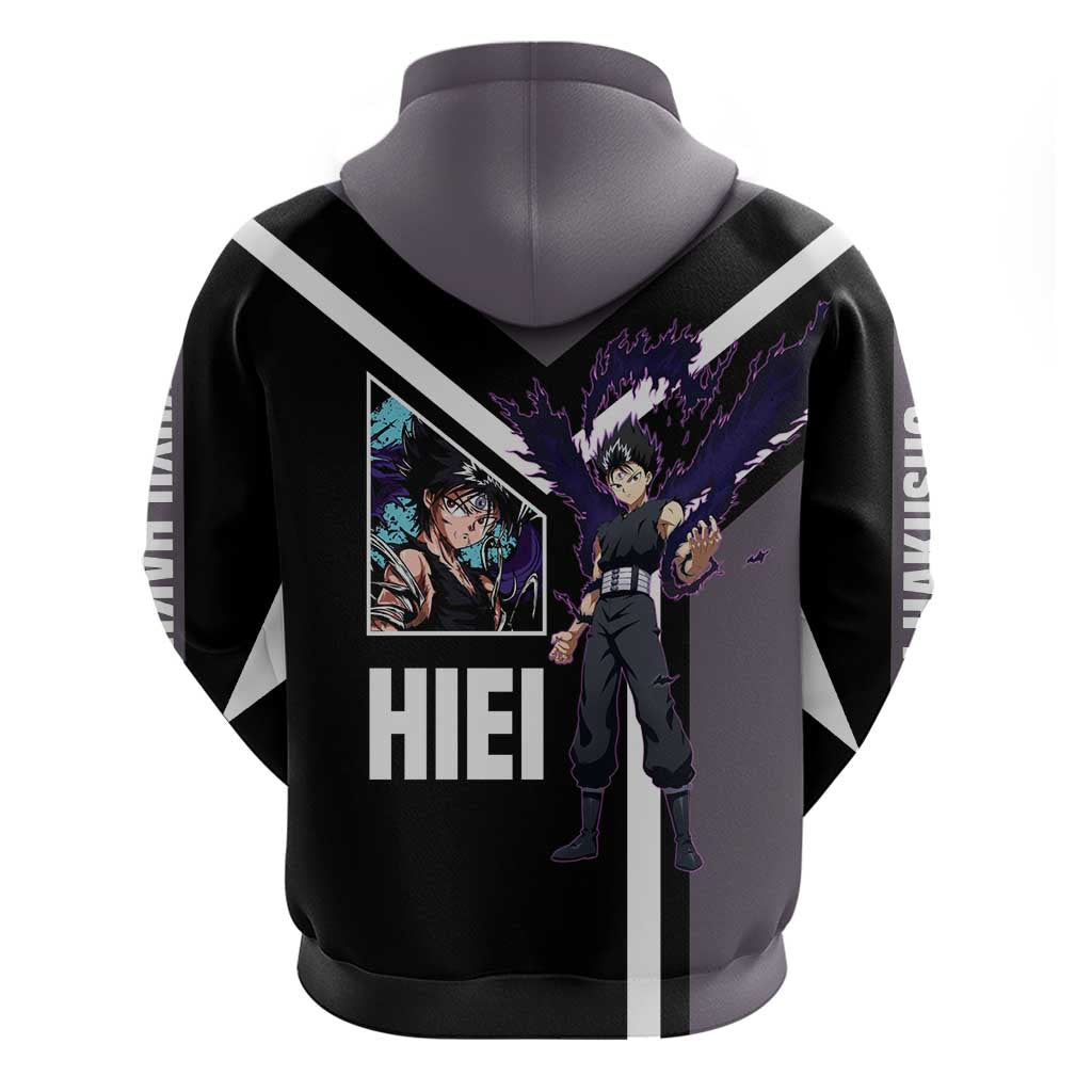 Hiei Yu Yu Hakusho Zip Hoodie with Jagan Eye and Intense Battle Pose Design - The Mazicc