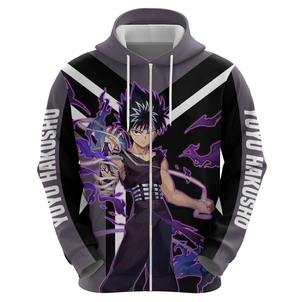 Hiei Yu Yu Hakusho Zip Hoodie with Jagan Eye and Intense Battle Pose Design - The Mazicc