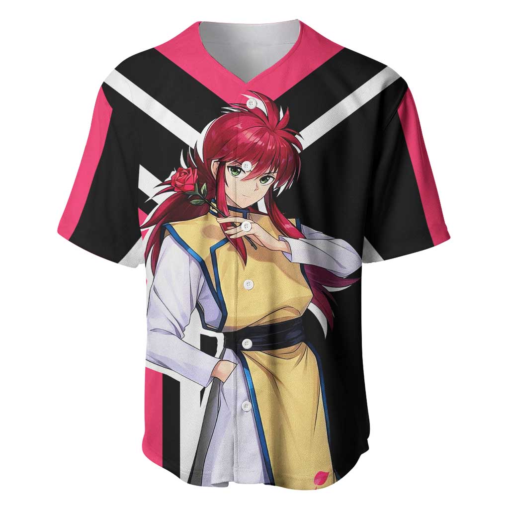 Kurama Yu Yu Hakusho Baseball Jersey with Fox Demon Form and Elegant Battle Pose Design - The Mazicc