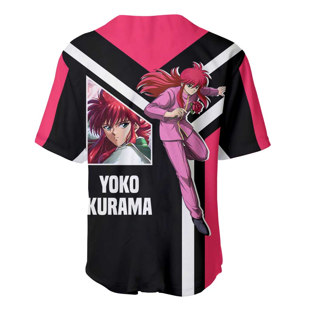Kurama Yu Yu Hakusho Baseball Jersey with Fox Demon Form and Elegant Battle Pose Design - The Mazicc