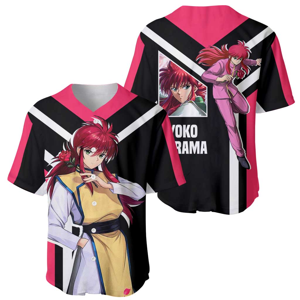 Kurama Yu Yu Hakusho Baseball Jersey with Fox Demon Form and Elegant Battle Pose Design - The Mazicc
