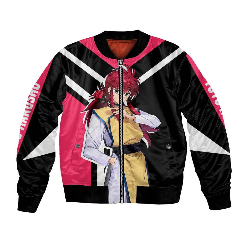 Kurama Yu Yu Hakusho Bomber Jacket with Fox Demon Form and Elegant Battle Pose Design - The Mazicc