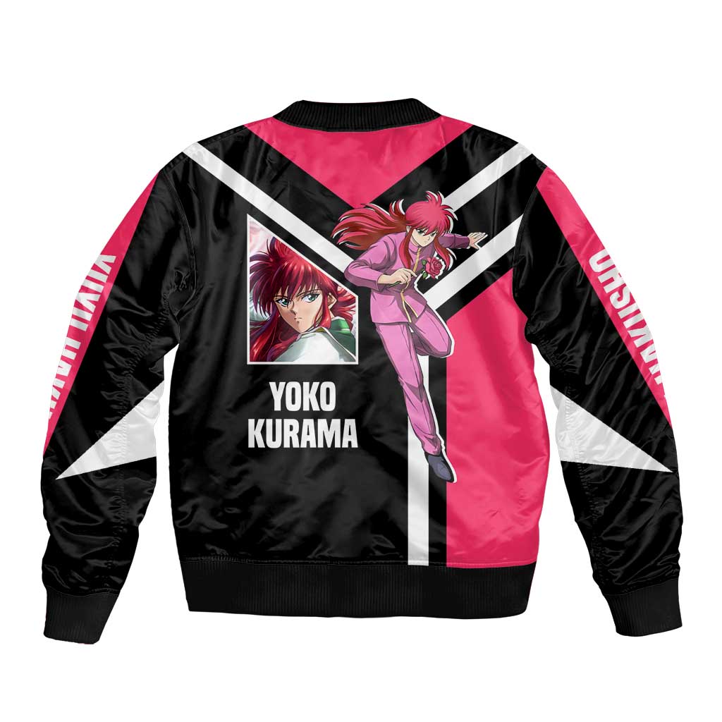 Kurama Yu Yu Hakusho Bomber Jacket with Fox Demon Form and Elegant Battle Pose Design - The Mazicc