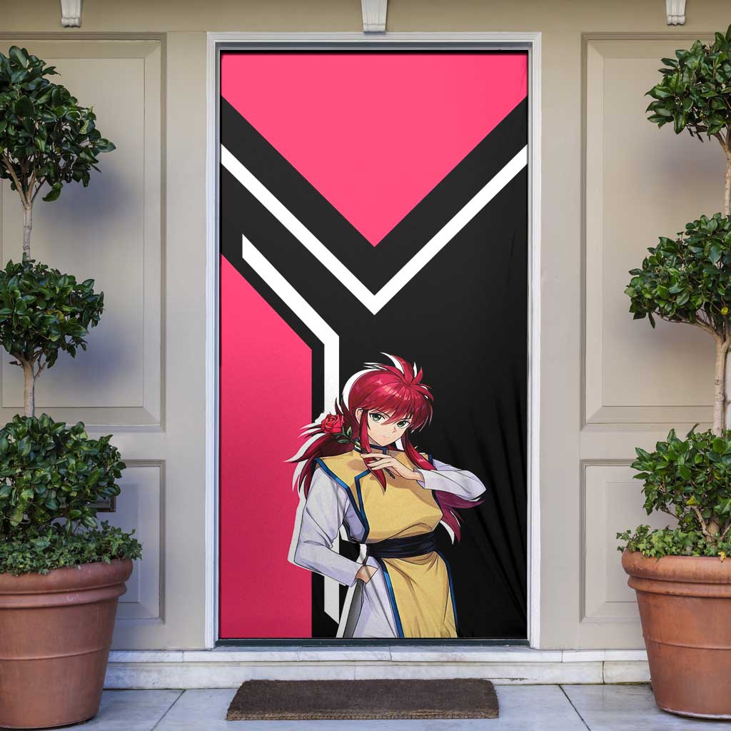Kurama Yu Yu Hakusho Door Cover with Fox Demon Form and Elegant Battle Pose Design - The Mazicc