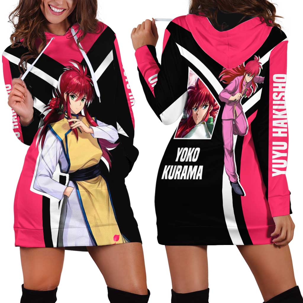 Kurama Yu Yu Hakusho Hoodie Dress with Fox Demon Form and Elegant Battle Pose Design - The Mazicc