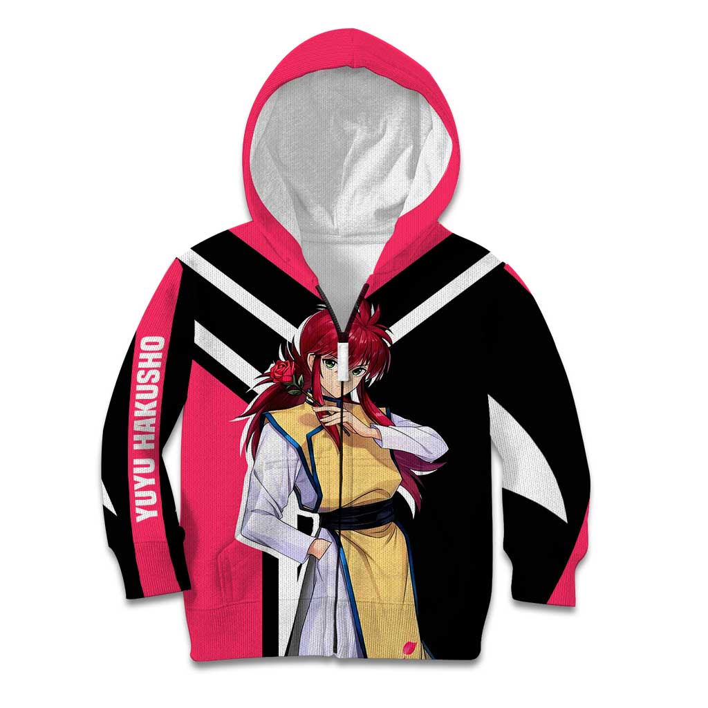 Kurama Yu Yu Hakusho Kid Hoodie with Fox Demon Form and Elegant Battle Pose Design - The Mazicc
