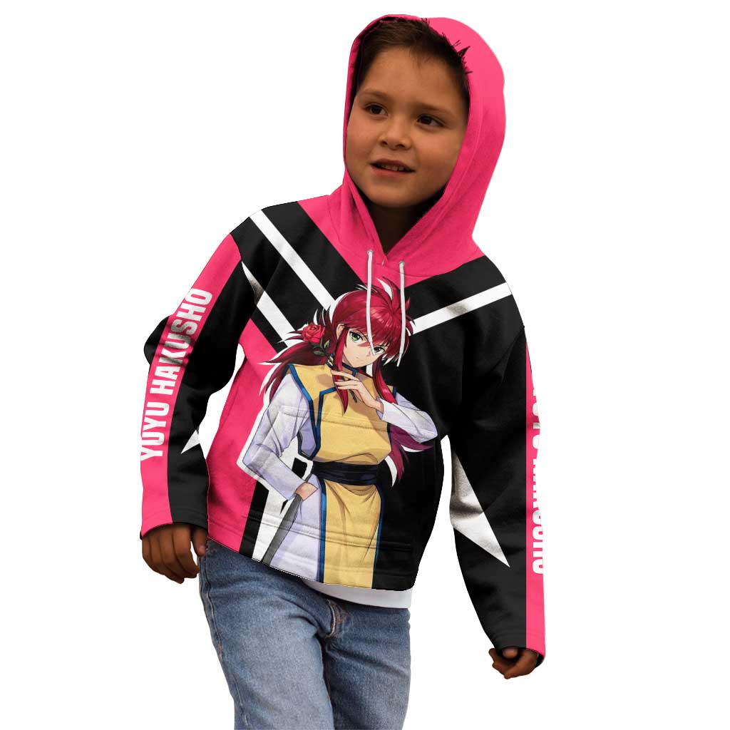 Kurama Yu Yu Hakusho Kid Hoodie with Fox Demon Form and Elegant Battle Pose Design - The Mazicc