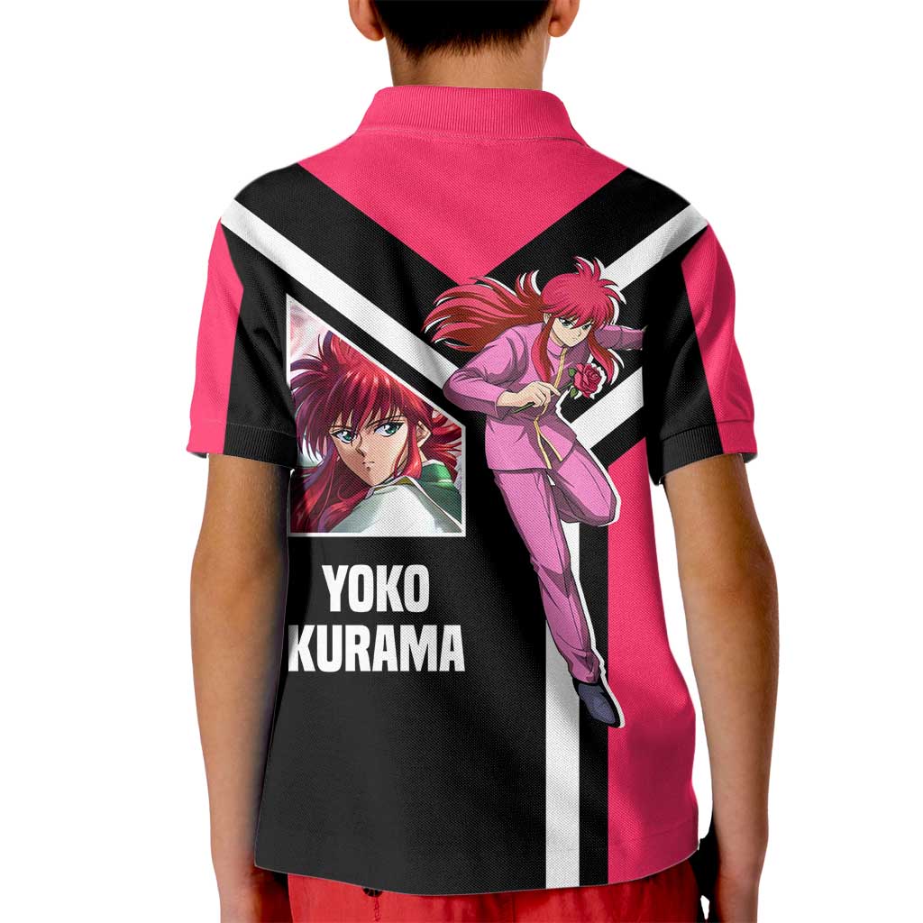 Kurama Yu Yu Hakusho Kid Polo Shirt with Fox Demon Form and Elegant Battle Pose Design - The Mazicc