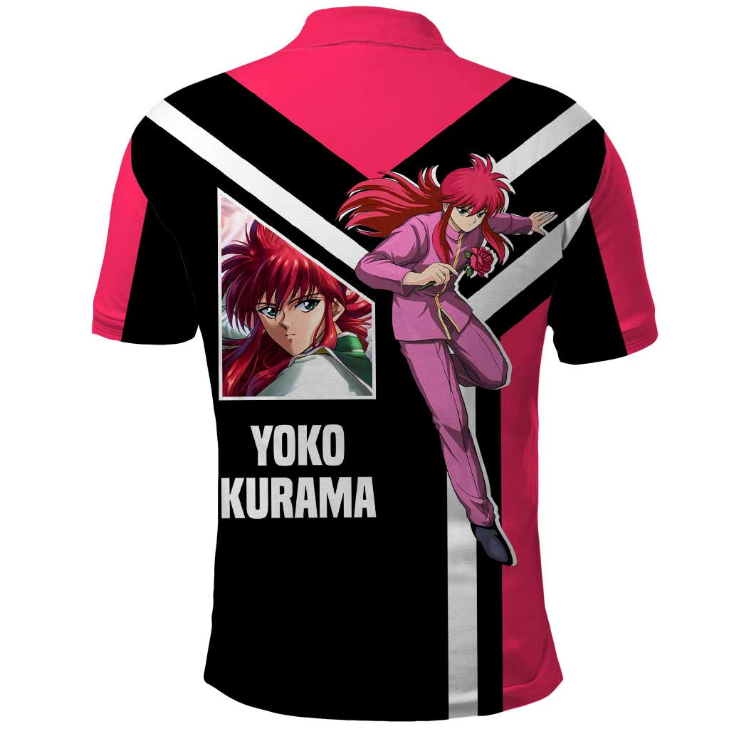 Kurama Yu Yu Hakusho Polo Shirt with Fox Demon Form and Elegant Battle Pose Design - The Mazicc