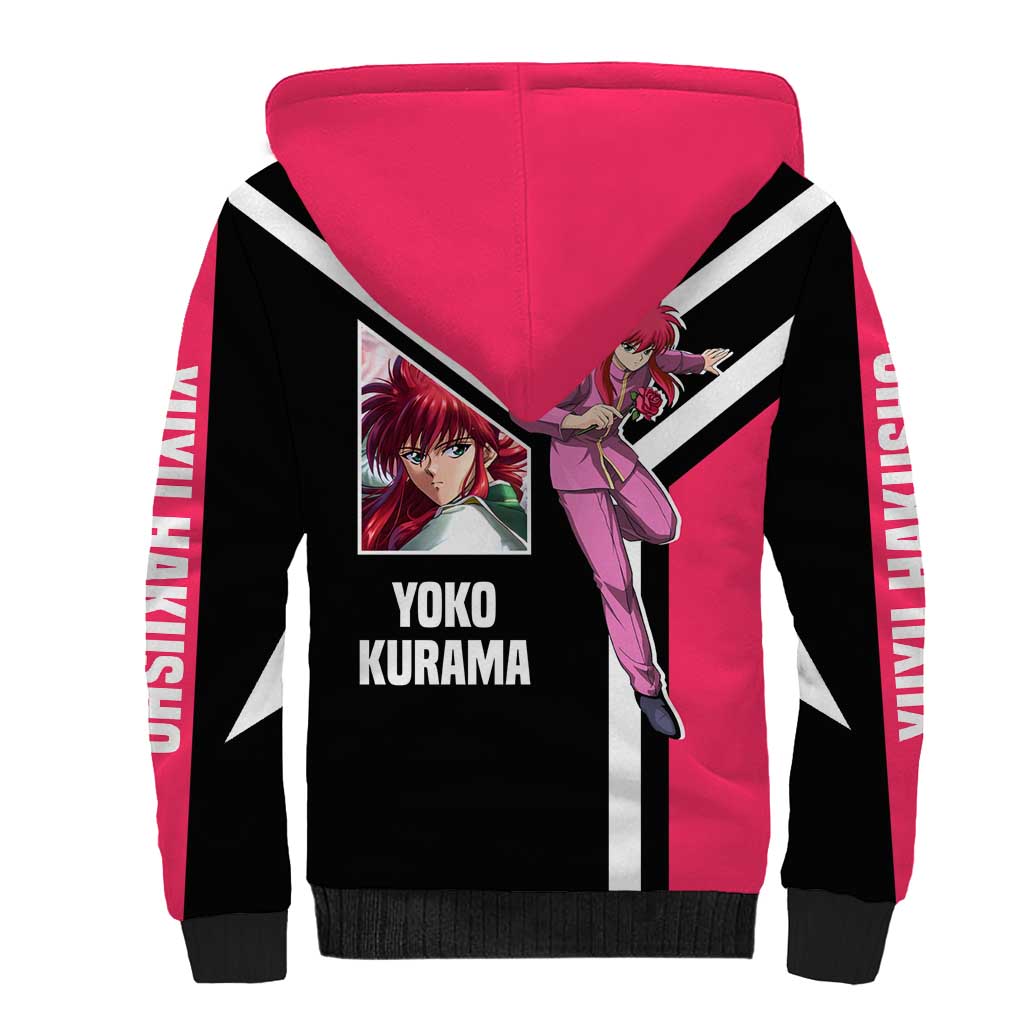 Kurama Yu Yu Hakusho Sherpa Hoodie with Fox Demon Form and Elegant Battle Pose Design - The Mazicc