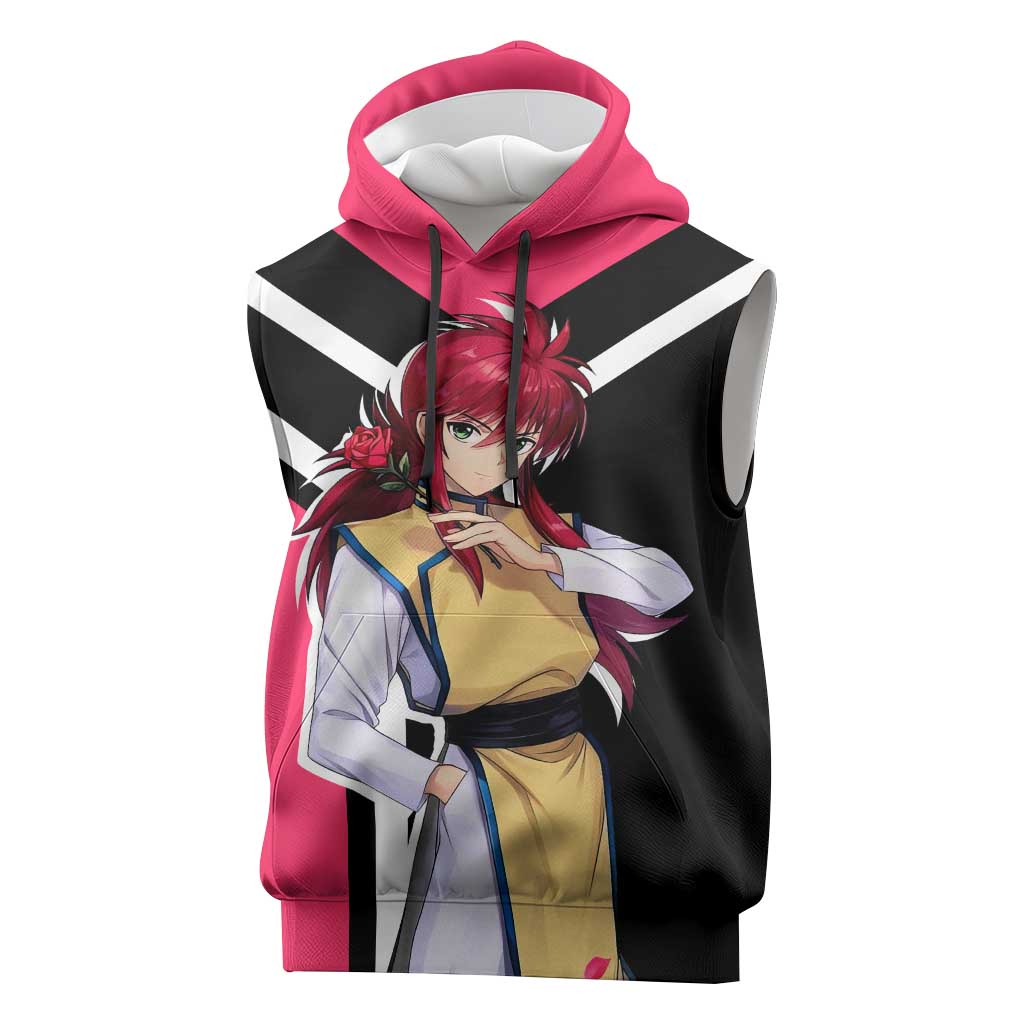 Kurama Yu Yu Hakusho Sleeveless Hoodie with Fox Demon Form and Elegant Battle Pose Design - The Mazicc