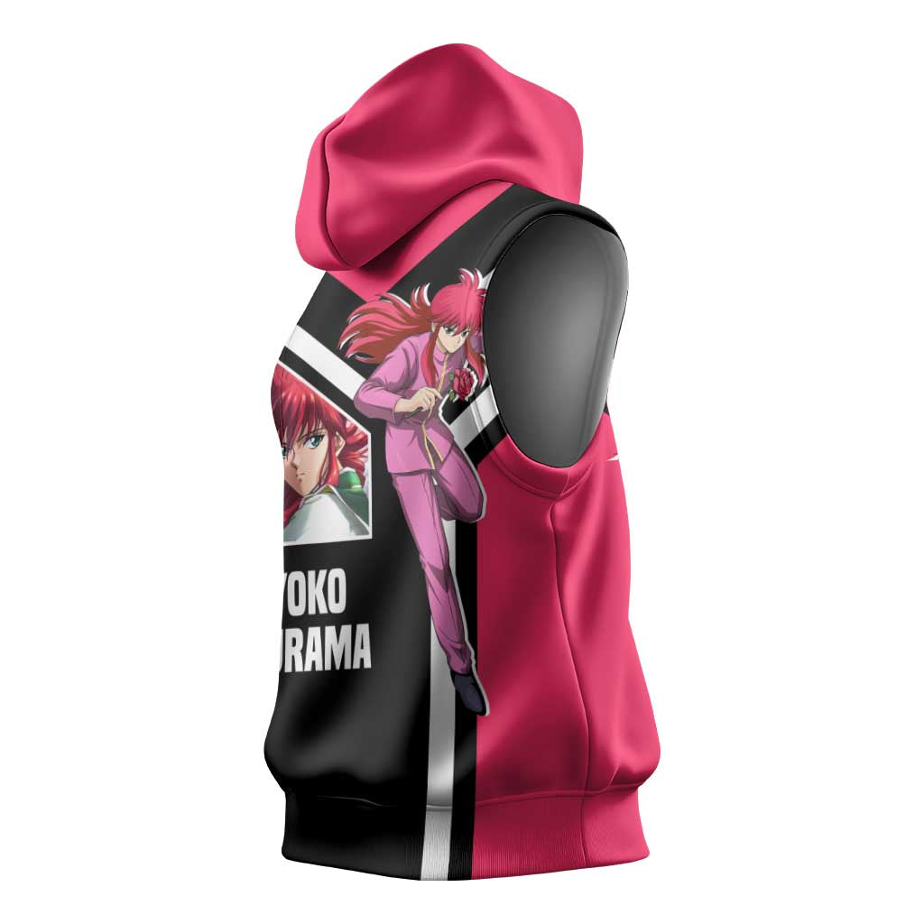 Kurama Yu Yu Hakusho Sleeveless Hoodie with Fox Demon Form and Elegant Battle Pose Design - The Mazicc