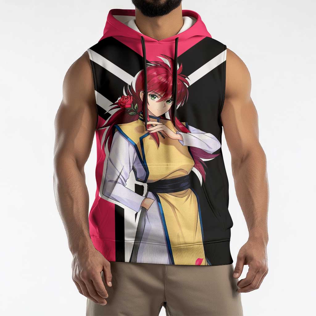 Kurama Yu Yu Hakusho Sleeveless Hoodie with Fox Demon Form and Elegant Battle Pose Design - The Mazicc