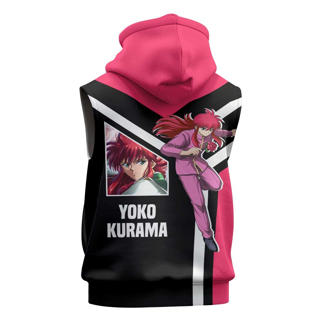 Kurama Yu Yu Hakusho Sleeveless Zip Hoodie with Fox Demon Form and Elegant Battle Pose Design - The Mazicc