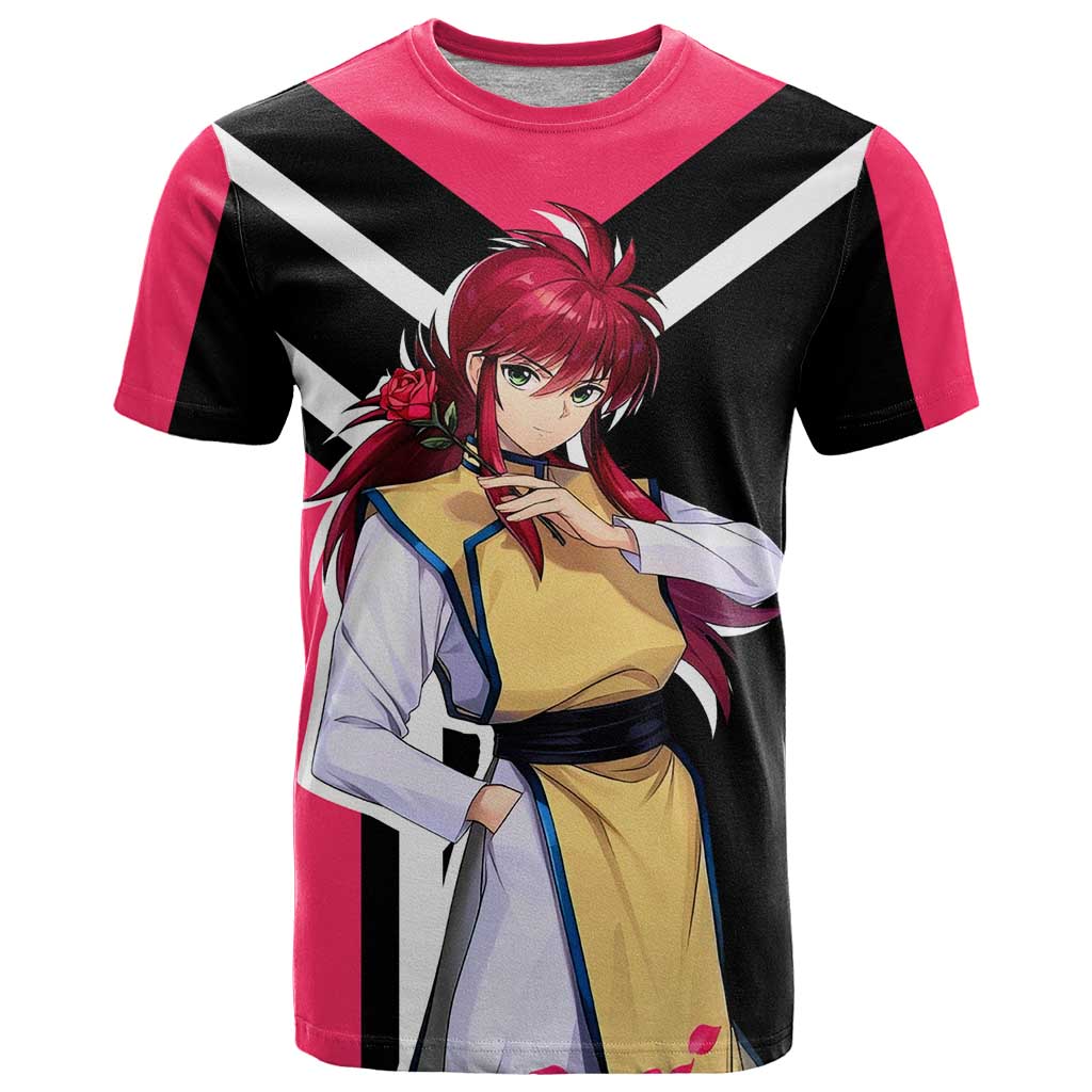 Kurama Yu Yu Hakusho T Shirt with Fox Demon Form and Elegant Battle Pose Design - The Mazicc