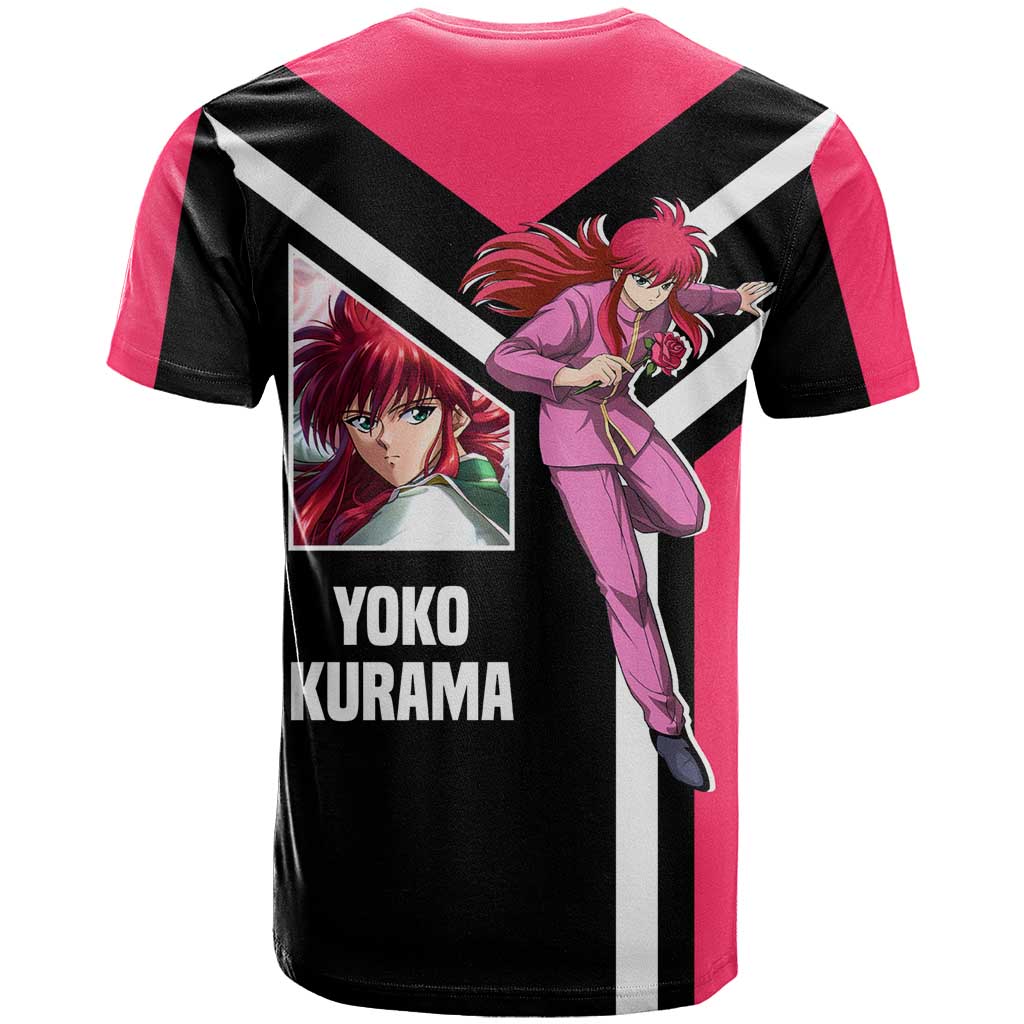 Kurama Yu Yu Hakusho T Shirt with Fox Demon Form and Elegant Battle Pose Design - The Mazicc