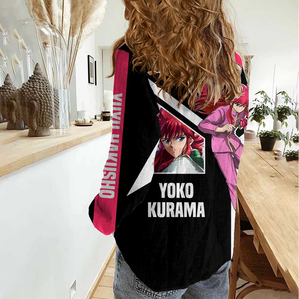 Kurama Yu Yu Hakusho Women Casual Shirt with Fox Demon Form and Elegant Battle Pose Design - The Mazicc