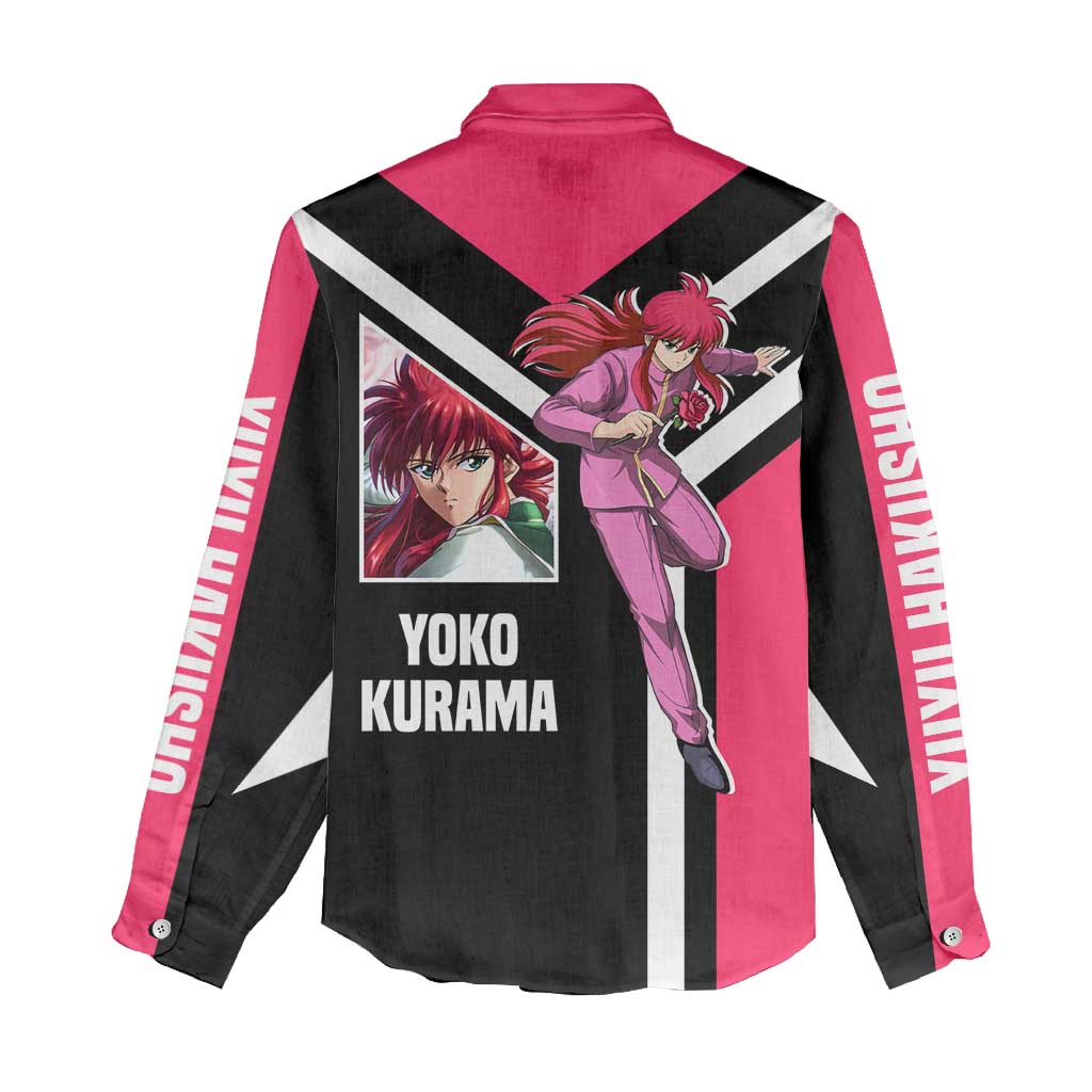 Kurama Yu Yu Hakusho Women Casual Shirt with Fox Demon Form and Elegant Battle Pose Design - The Mazicc