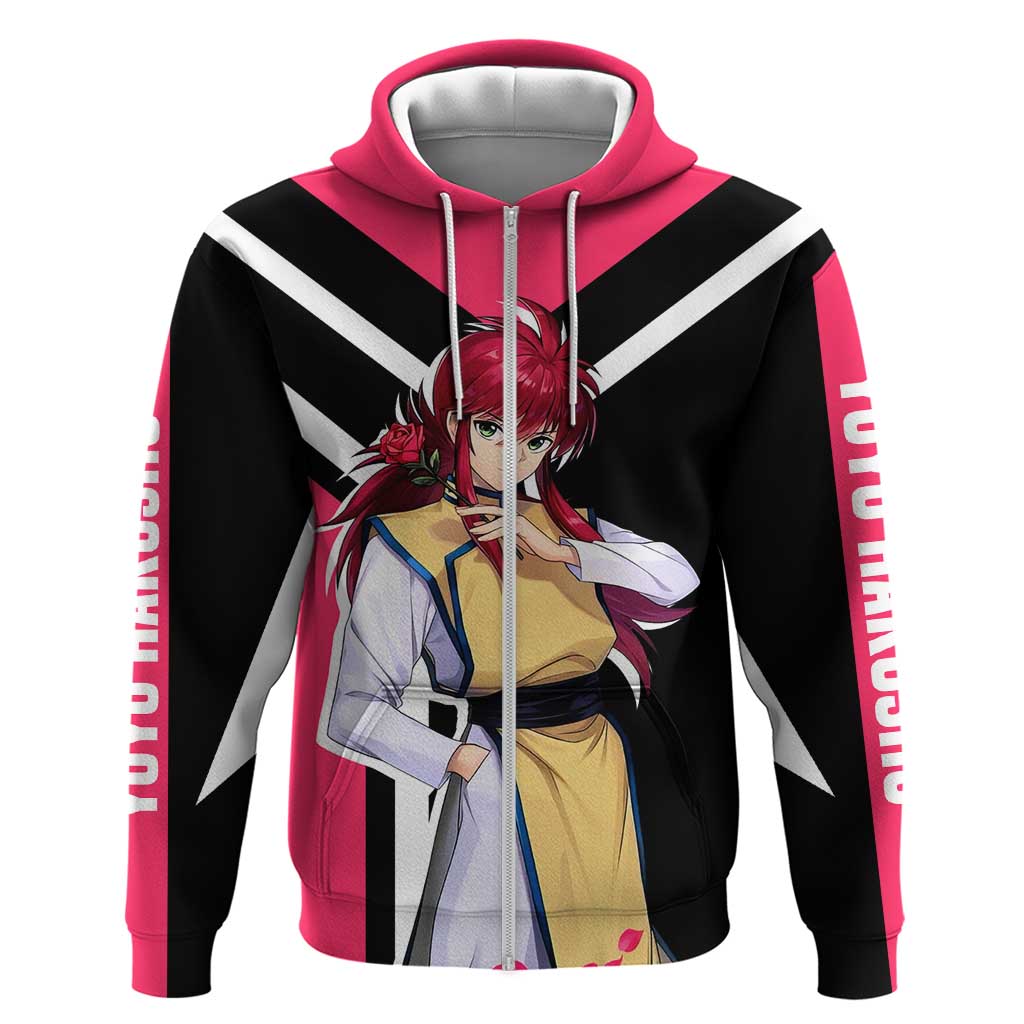 Kurama Yu Yu Hakusho Zip Hoodie with Fox Demon Form and Elegant Battle Pose Design - The Mazicc