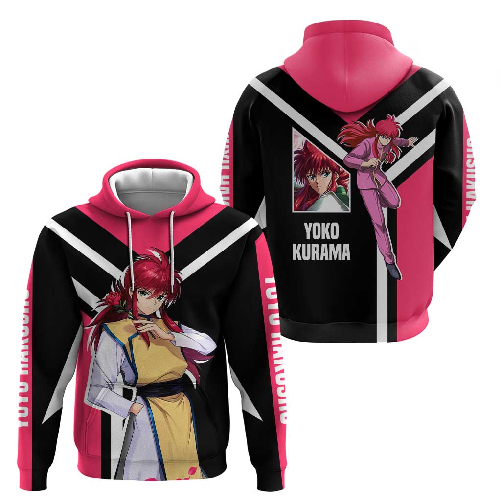 Kurama Yu Yu Hakusho Zip Hoodie with Fox Demon Form and Elegant Battle Pose Design - The Mazicc