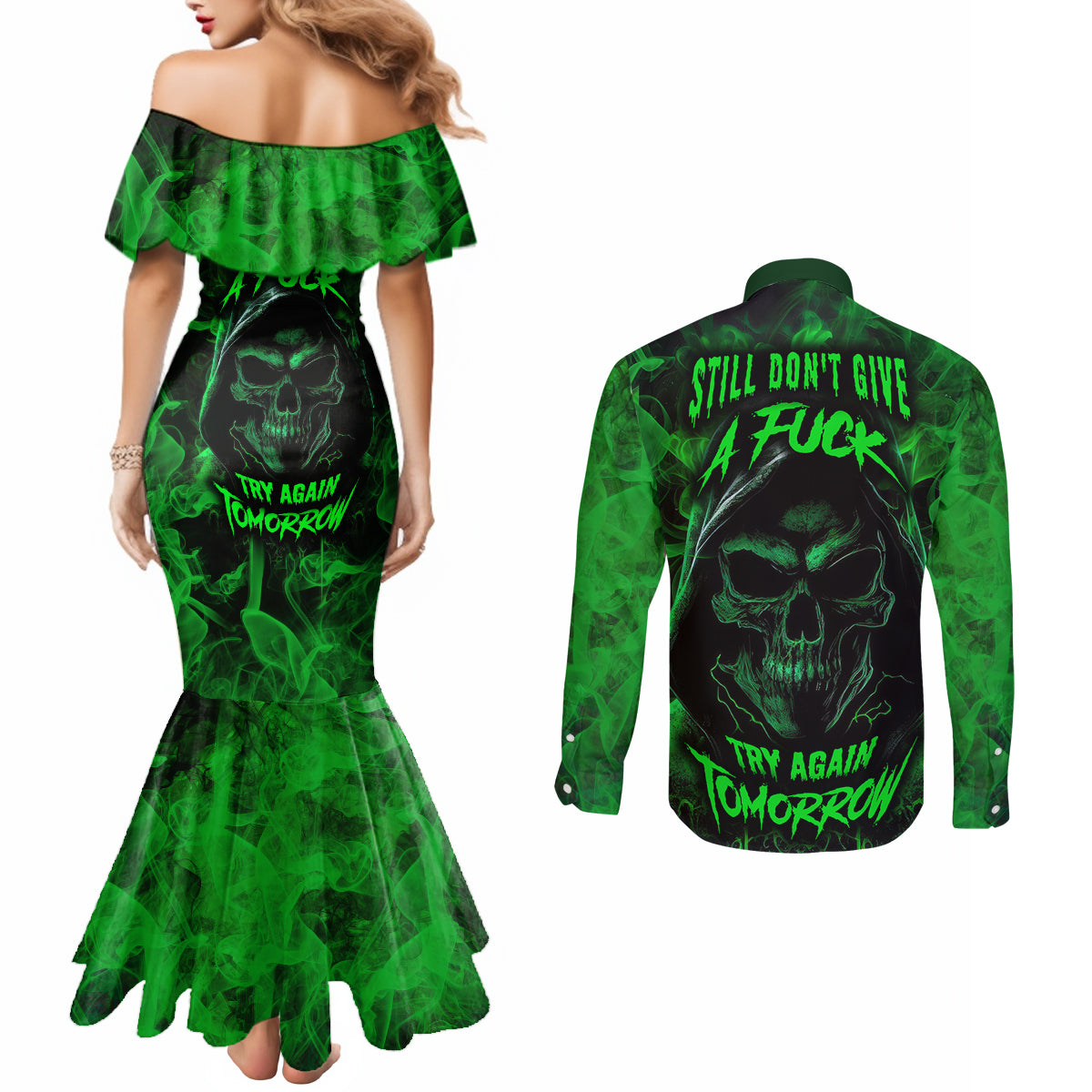 skull-couples-matching-mermaid-dress-and-long-sleeve-button-shirts-try-again-tomorrow