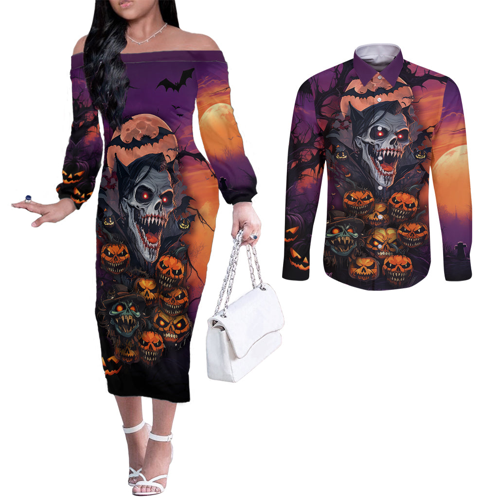 halloween-skull-couples-matching-off-the-shoulder-long-sleeve-dress-and-long-sleeve-button-shirts-hello-darkness-my-old-friend