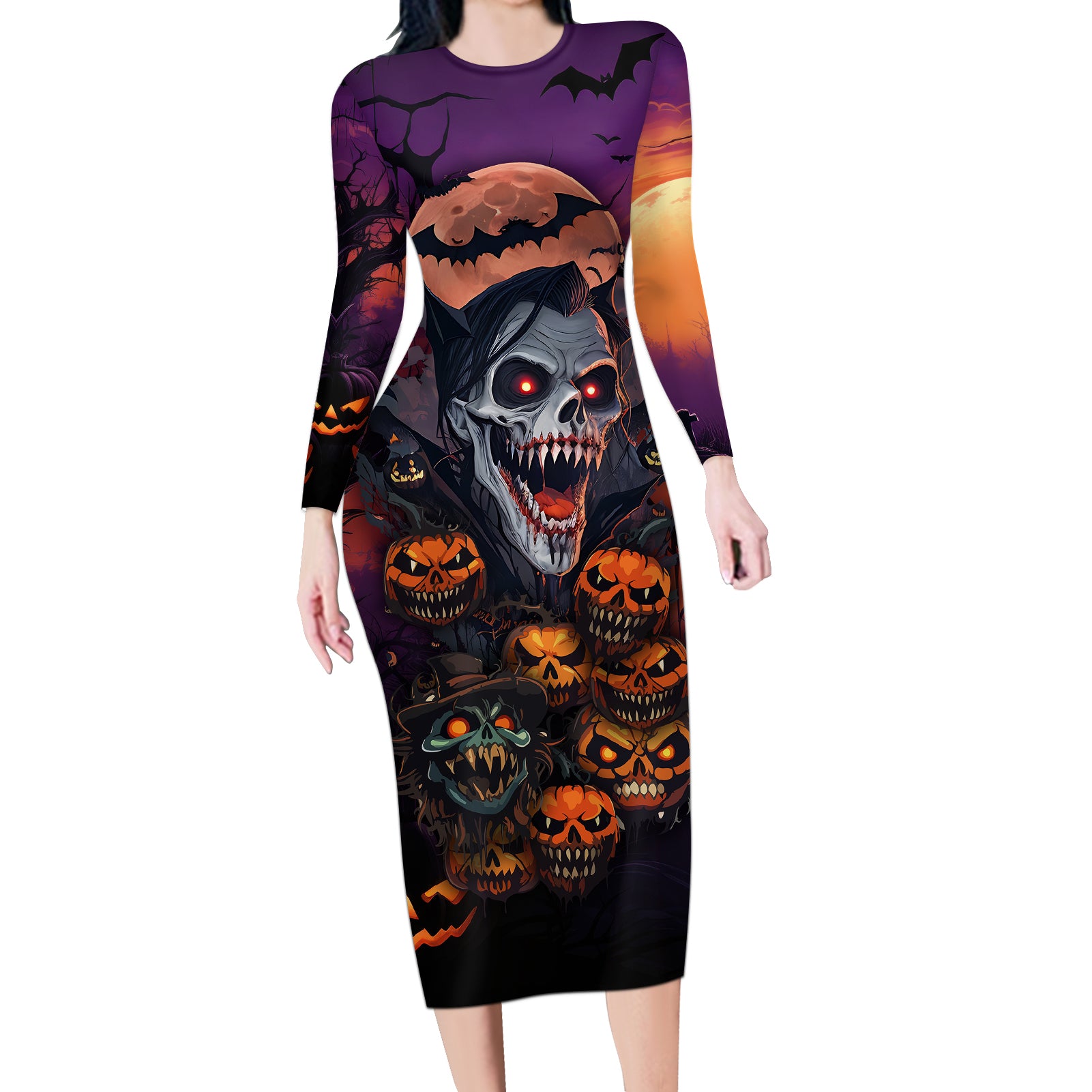 halloween-skull-long-sleeve-bodycon-dress-hello-darkness-my-old-friend