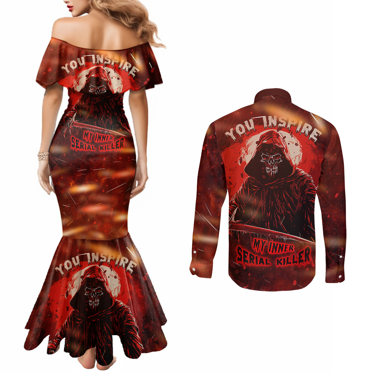 you-inspire-my-inner-serial-killer-couples-matching-mermaid-dress-and-long-sleeve-button-shirts