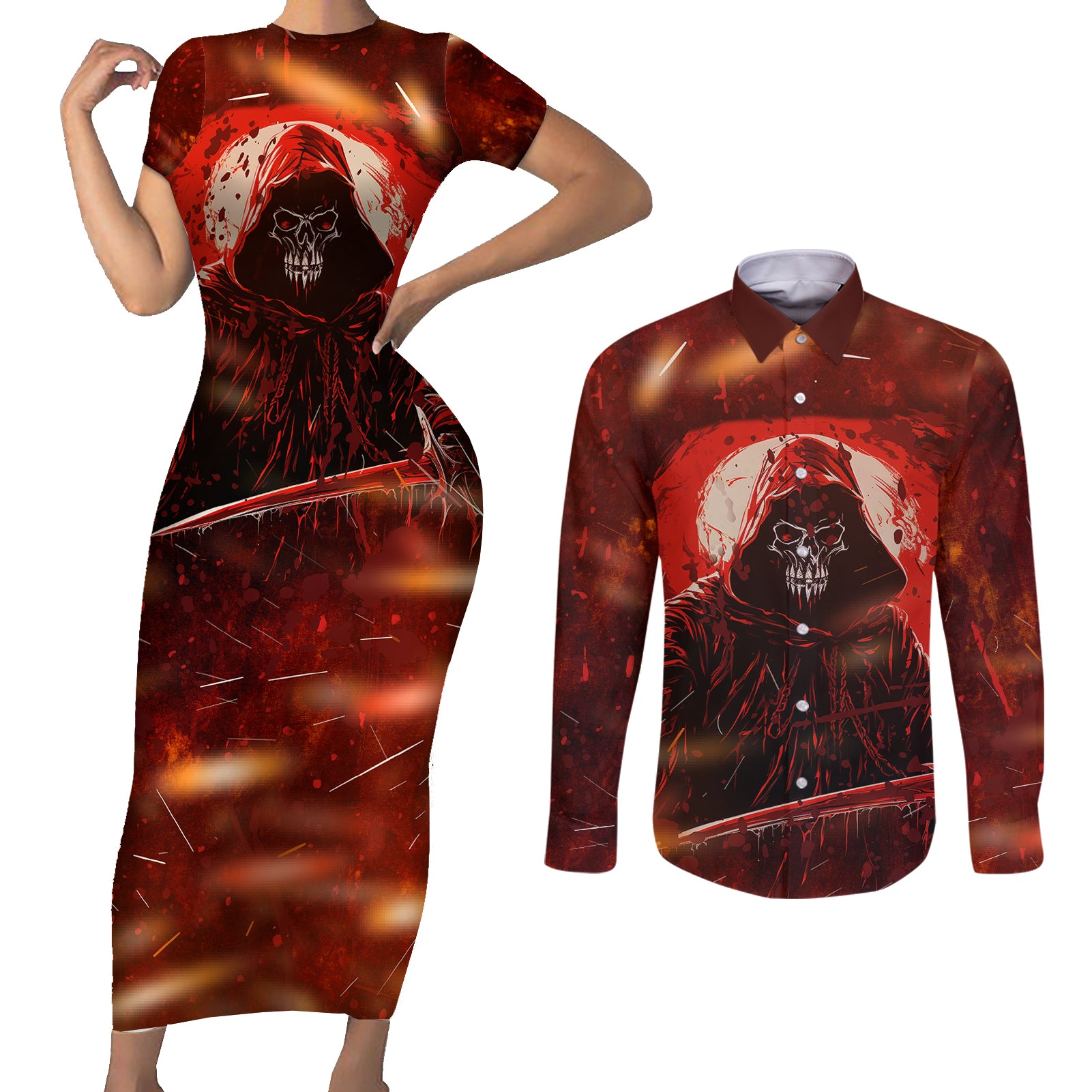 you-inspire-my-inner-serial-killer-couples-matching-short-sleeve-bodycon-dress-and-long-sleeve-button-shirts