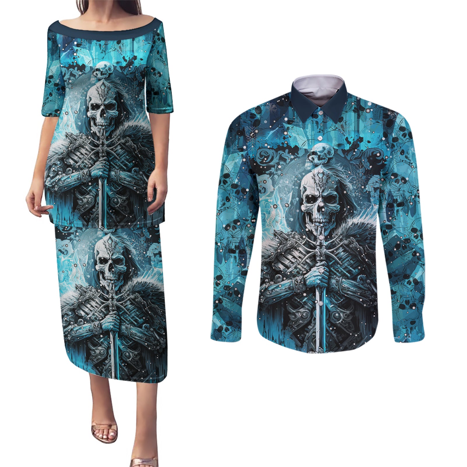 skull-couples-matching-puletasi-dress-and-long-sleeve-button-shirts-try-again-tomorrow