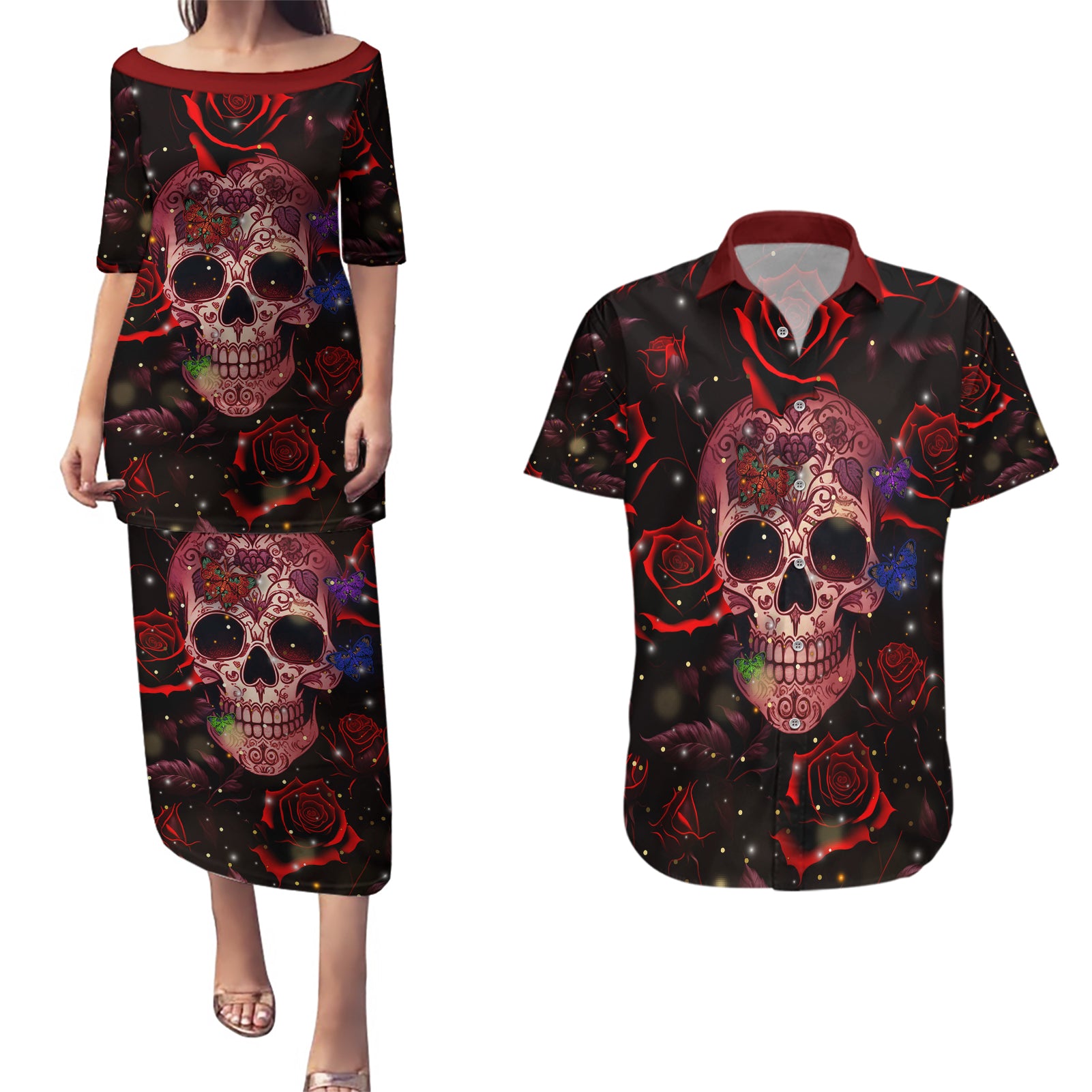 dont-cry-skull-couples-matching-puletasi-dress-and-hawaiian-shirt