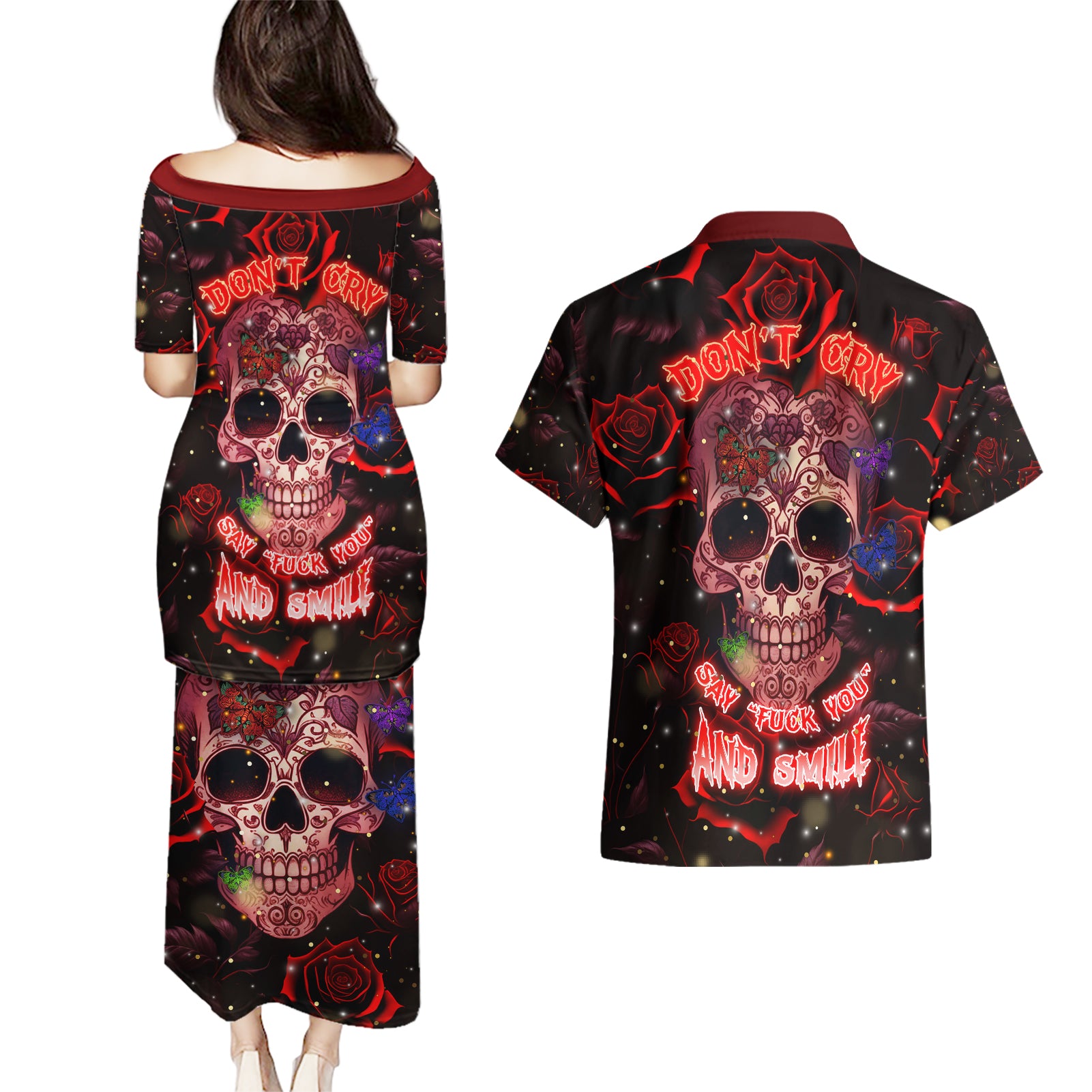 dont-cry-skull-couples-matching-puletasi-dress-and-hawaiian-shirt