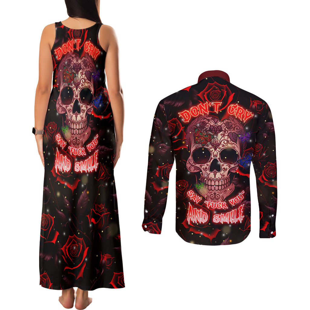 dont-cry-skull-couples-matching-tank-maxi-dress-and-long-sleeve-button-shirts