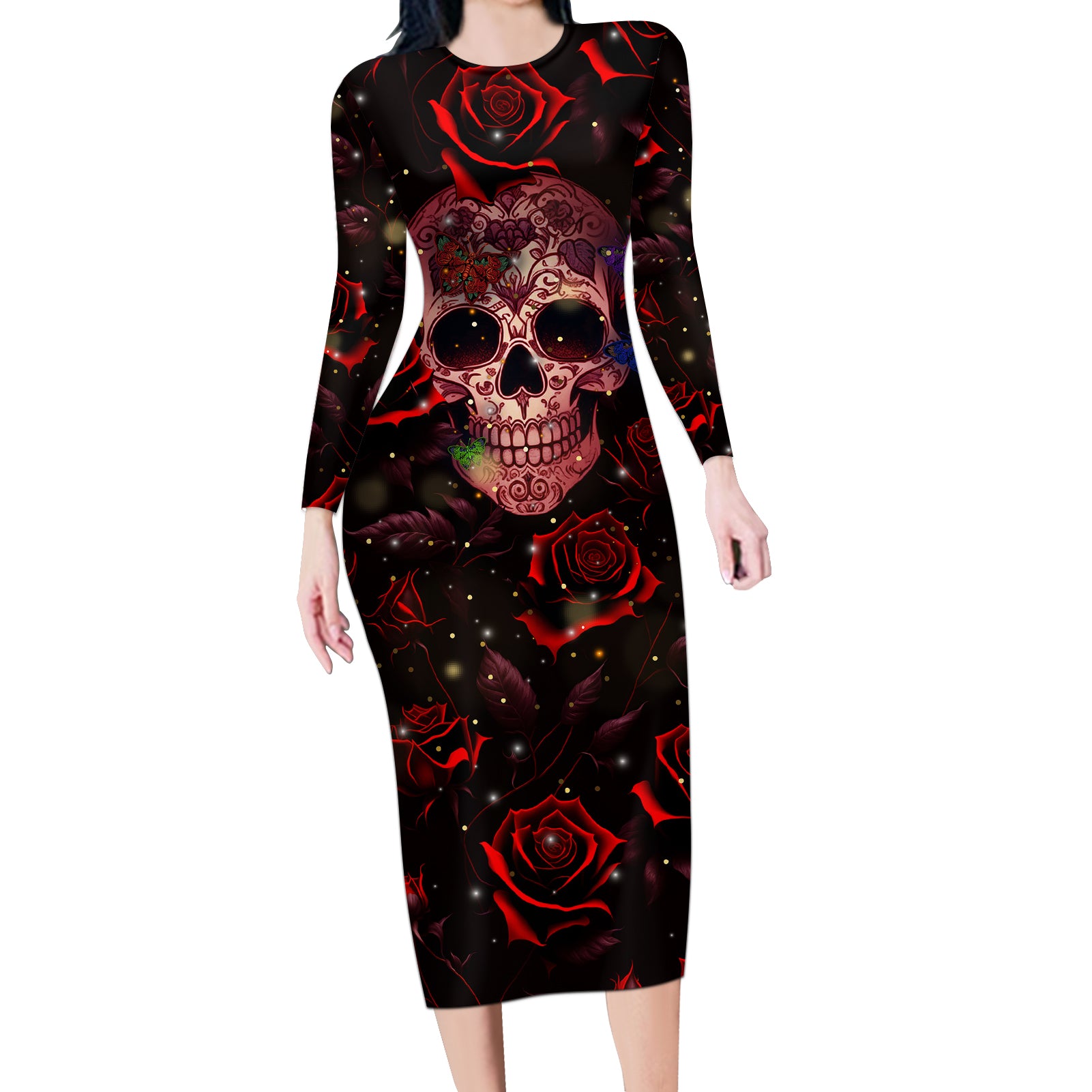 dont-cry-skull-long-sleeve-bodycon-dress